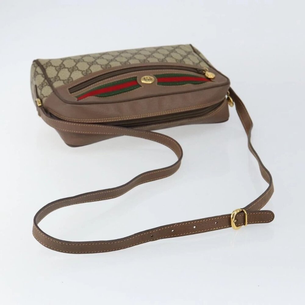 GUCCI GG Supreme Web Sherry Line Shoulder Bag PVC Beige Gold Red Auth bs29489 - Picture 8 of 16